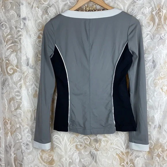 Boston Proper Sport Grey Black Zip up blazer jacket lightweight colorblock small - Picture 10 of 11